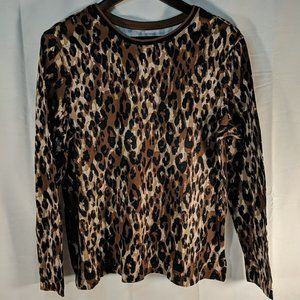 Westbound Leopard Cheetah Print Long Sleeve 100% Cotton Shirt Women M Medium Top